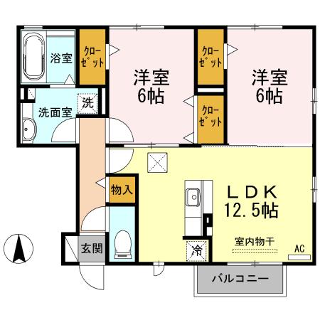 エクセレントパピオン(2LDK/1階)の間取り写真