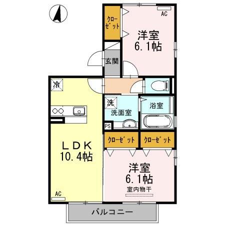 ハルブラッサム富の原(2LDK/1階)の間取り写真