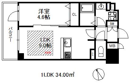 プレサンスザ神戸(1LDK/13階)の間取り写真