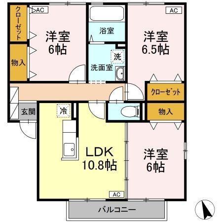 ウィルタイヤン黒田A棟(3LDK/1階)の間取り写真