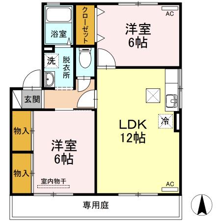 エトワール(2LDK/1階)の間取り写真