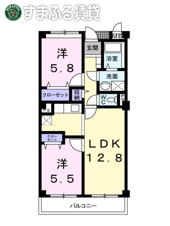 サンリット・プレイス(2LDK/2階)の間取り写真
