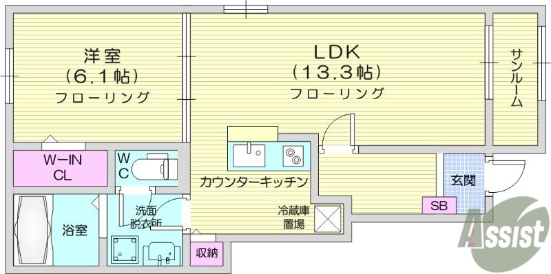 塩釜小松崎弐番館(1LDK/1階)の間取り写真