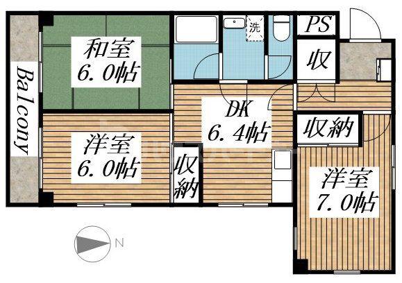 加藤マンション(3DK/3階)の間取り写真