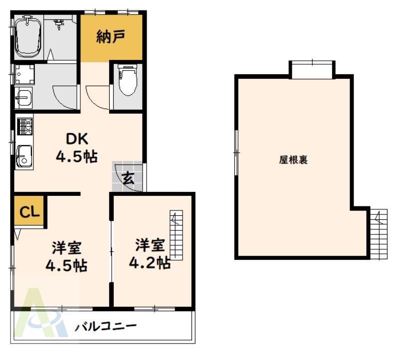 ハイツ石川(2DK/2階)の間取り写真