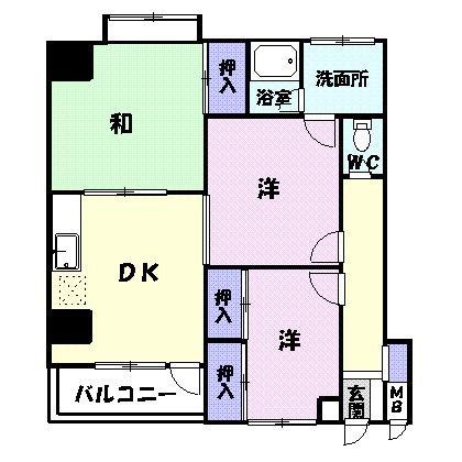 双葉ハイム一条(3DK/4階)の間取り写真