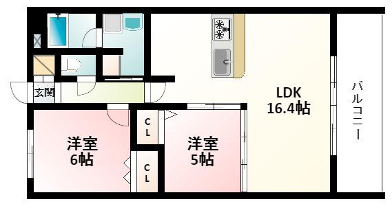 WELINA江坂(2LDK/4階)の間取り写真