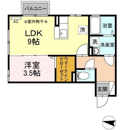 メルヴェイユ手形(1LDK/1階)の間取り写真