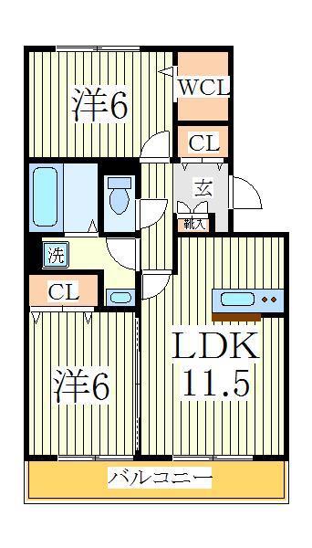 フローラルA(2LDK/2階)の間取り写真