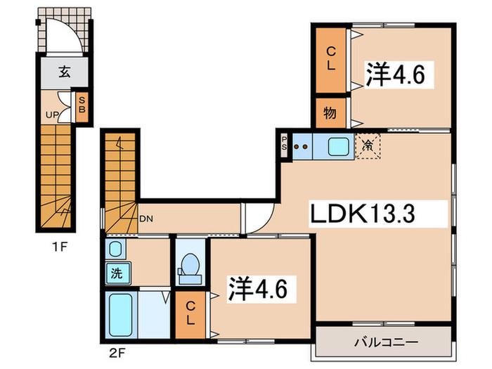 ウェルテラス矢口(2LDK/2階)の間取り写真