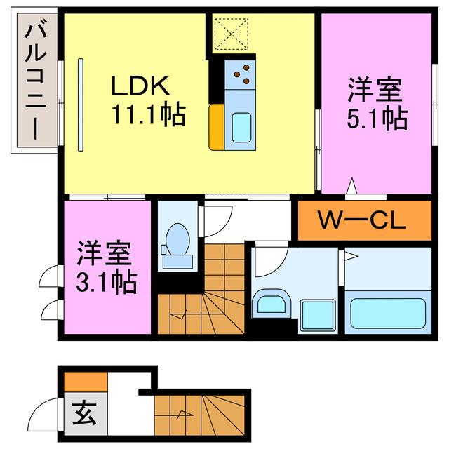 モンブルグ(2LDK/2階)の間取り写真