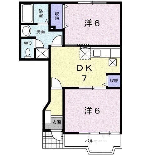 カサ・ブランカB棟(2DK/1階)の間取り写真