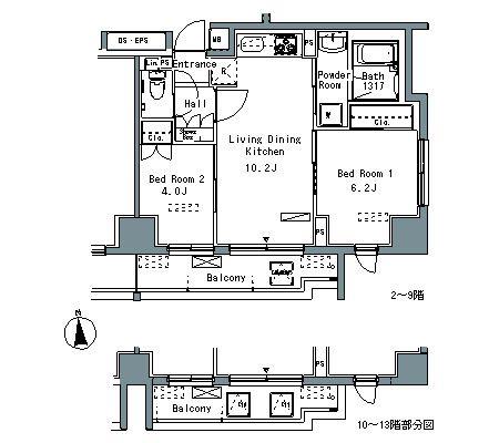 パークアクシス仲御徒町(2LDK/9階)の間取り写真