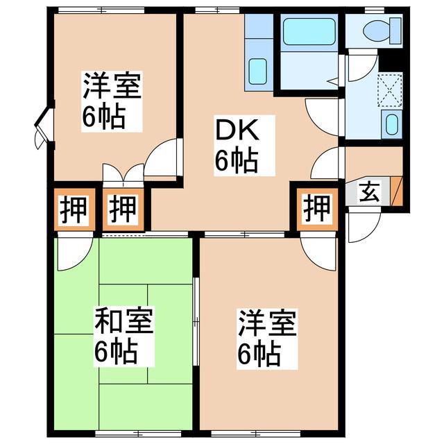 シャトー白樺 B(3DK/1階)の間取り写真
