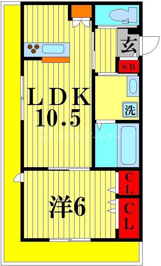 ベルデュール西船橋(1LDK/4階)の間取り写真
