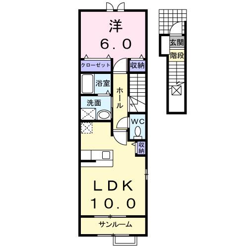 アッシュ6 B(1LDK/2階)の間取り写真