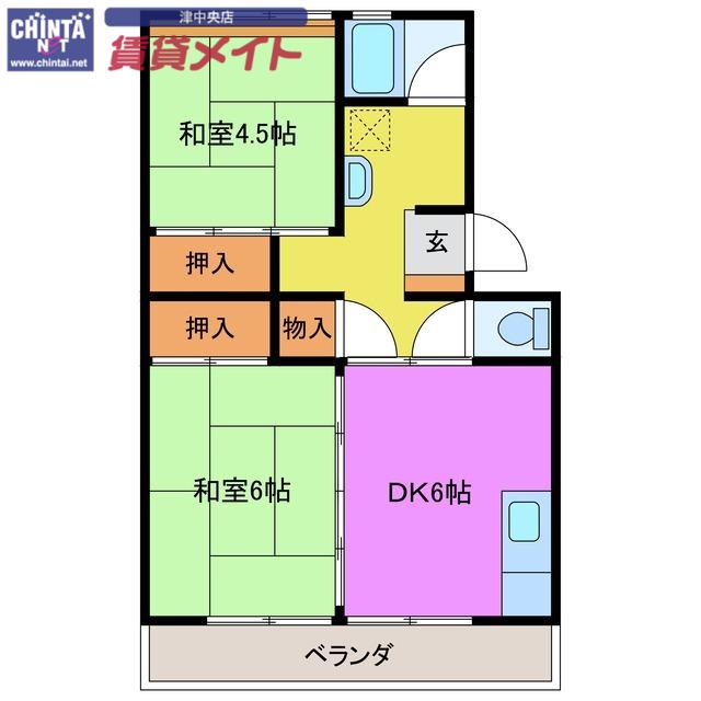 上浜団地 3号棟(3DK/8階)の間取り写真