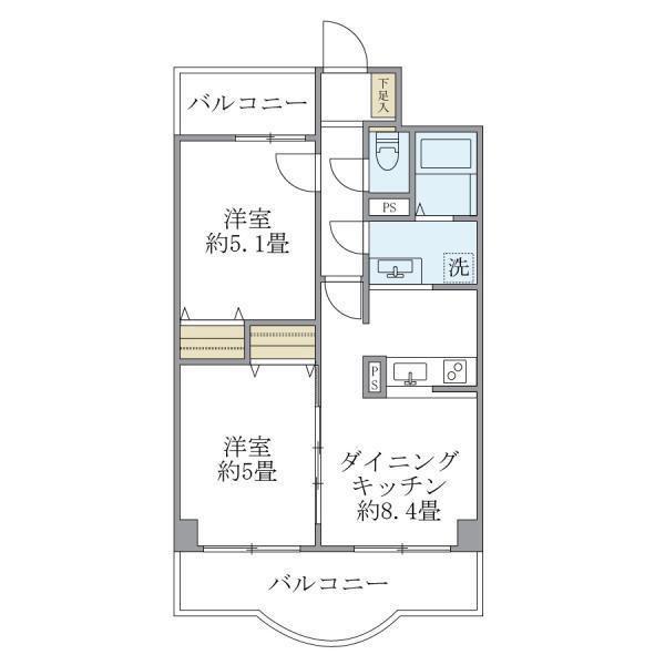 西船橋スクエアガーデン(2DK/4階)の間取り写真
