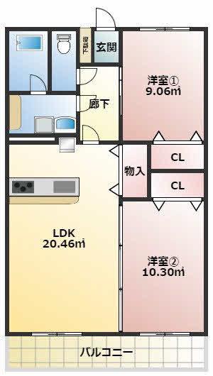 リリーヴィレッジウエスト(2LDK/5階)の間取り写真