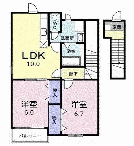 グリーントマト(2LDK/2階)の間取り写真