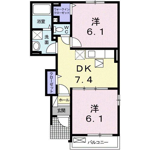 フォーチュンプレイス(2DK/1階)の間取り写真
