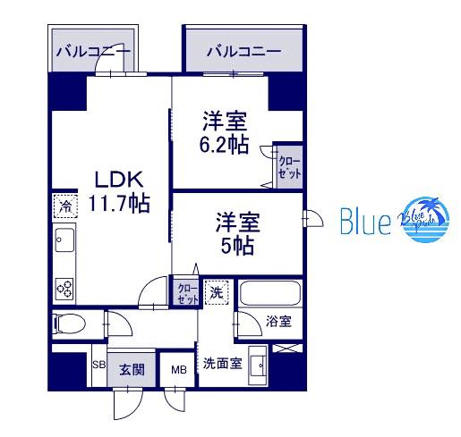 ゲートレジデンス鶴見(2LDK/7階)の間取り写真