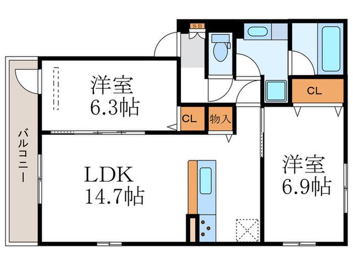 エンラージ西院(2LDK/2階)の間取り写真