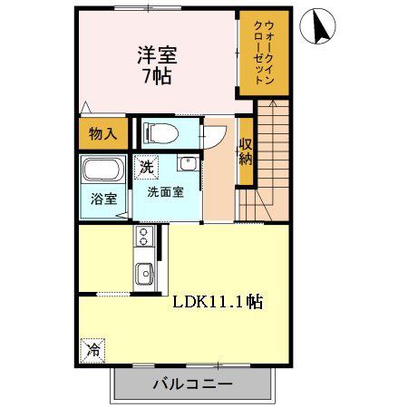クレアーB棟(1LDK/2階)の間取り写真