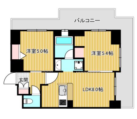 エステムプラザ難波ウエストリバークロス(2DK/6階)の間取り写真