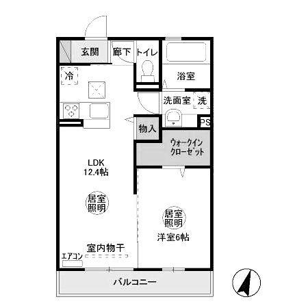 グランディール見川 A(1LDK/1階)の間取り写真