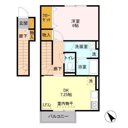 メゾンソレイユ(1DK/2階)の間取り写真