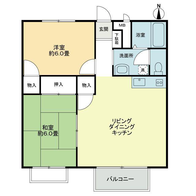 フォブール大高B(2LDK/2階)の間取り写真