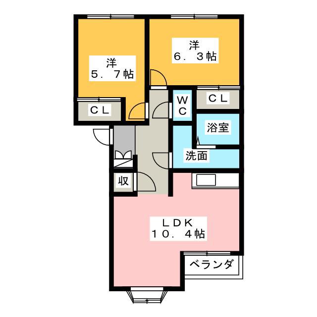 海が見える部屋(2LDK/2階)の間取り写真