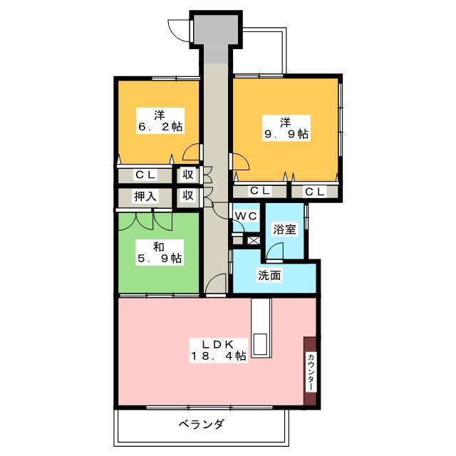 バンベール白子(3LDK/14階)の間取り写真