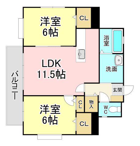 ディアコート鷹の巣(2LDK/5階)の間取り写真