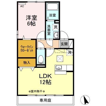 ルミエールB棟(1LDK/1階)の間取り写真