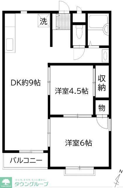 JUNエリール(2DK/1階)の間取り写真