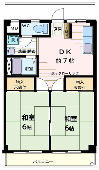 白鍬ハイツ P有(2DK/3階)の間取り写真