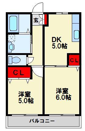 パーシモン B(2DK/1階)の間取り写真