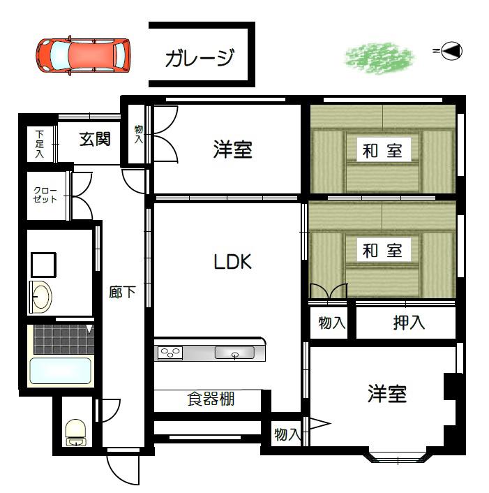 ルミエール亀谷(4LDK/1階)の間取り写真