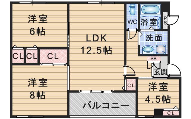コーポウエハラII(3LDK/2階)の間取り写真