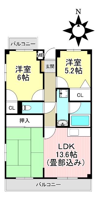 アピタシオンA(2LDK/1階)の間取り写真
