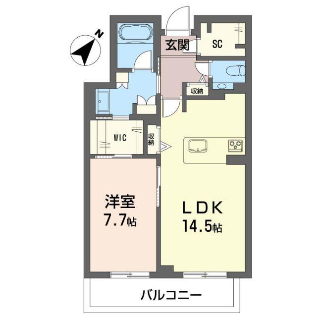 ウィズプラス浦和美園ウエストD棟(1LDK/1階)の間取り写真