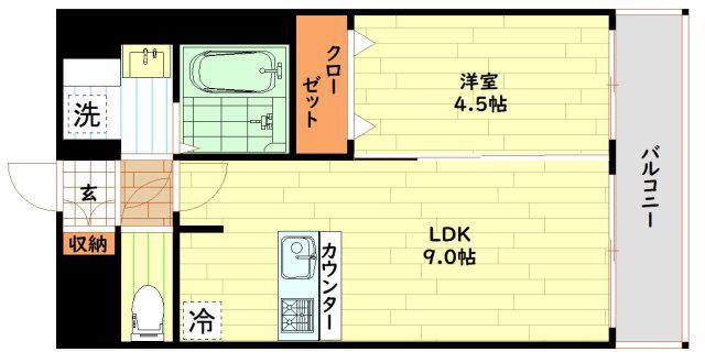 プレサンス京町堀ノース(1LDK/14階)の間取り写真