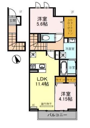 オリーブコート(2LDK/2階)の間取り写真