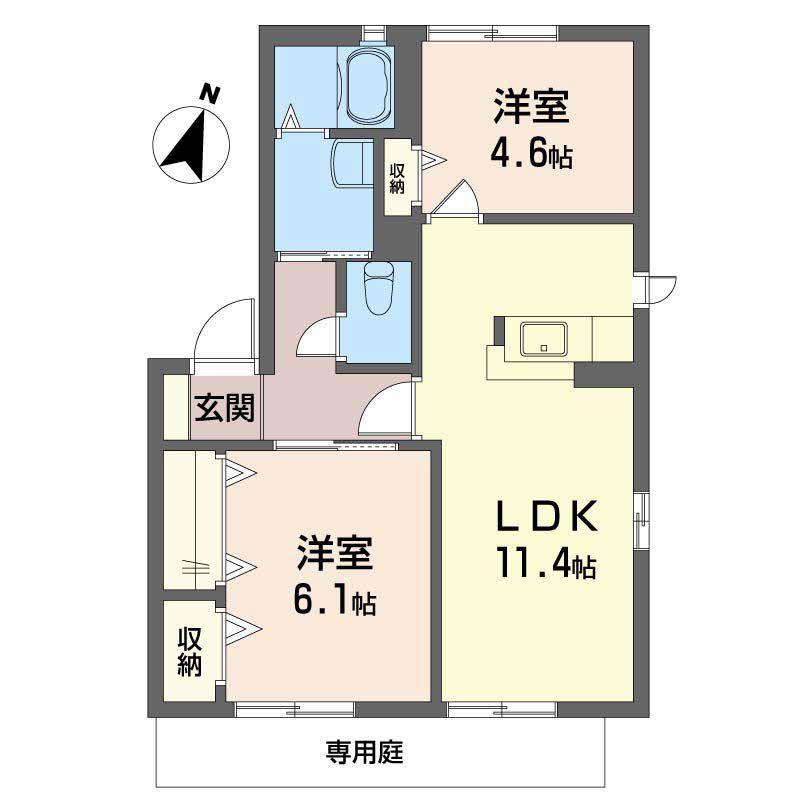 シャーメゾン中島C棟(2LDK/1階)の間取り写真