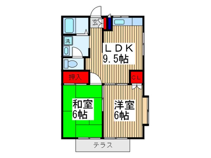 ヴィルヌーヴ(2LDK/1階)の間取り写真