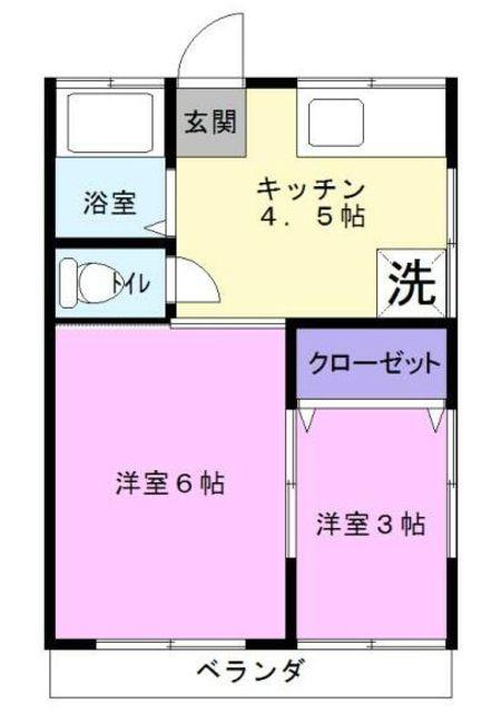 ハイム中央(2K/2階)の間取り写真