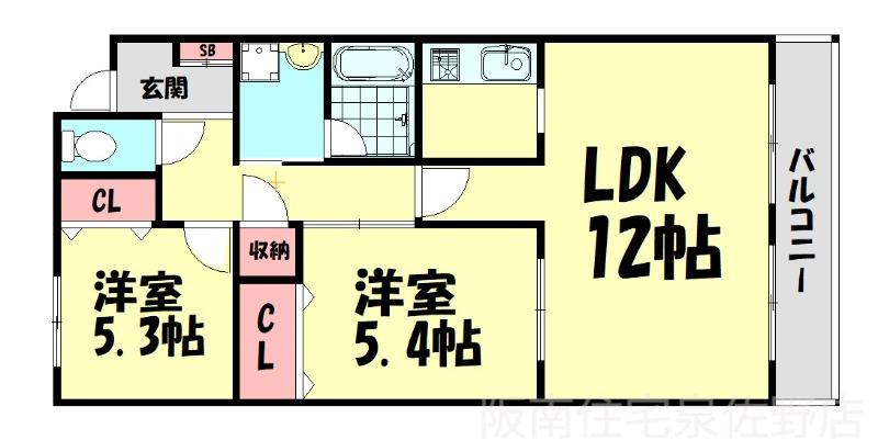 RAPURA-JYU(2LDK/4階)の間取り写真