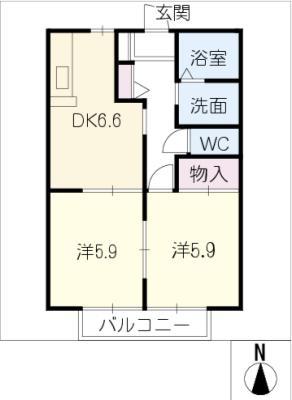 ピュアライズ吉村 B棟(2DK/2階)の間取り写真